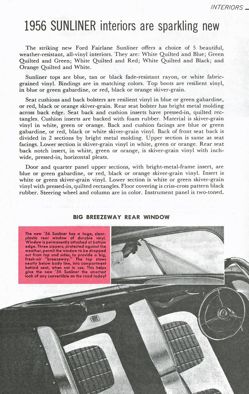 All The Facts Page 31&nbsp;&nbsp; Ford Fairlane Sunliner Interiors&nbsp;&nbsp; Big Breezeway Rear Window