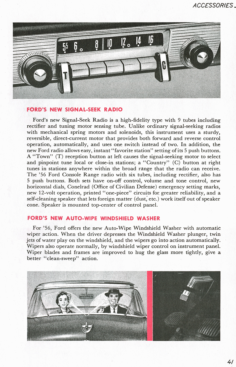All The Facts Page 41&nbsp;&nbsp; Ford's New Signal-Seek Radio&nbsp;&nbsp; Ford's New Auto-Wipe Windshield Washer