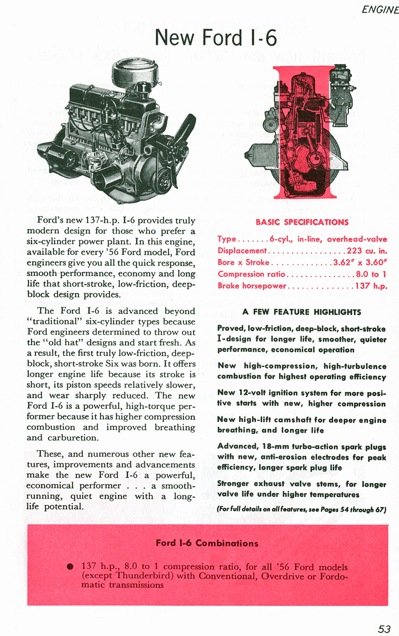 All The Facts Page 53&nbsp;&nbsp; New Ford I-6 Engine Basic Specifications