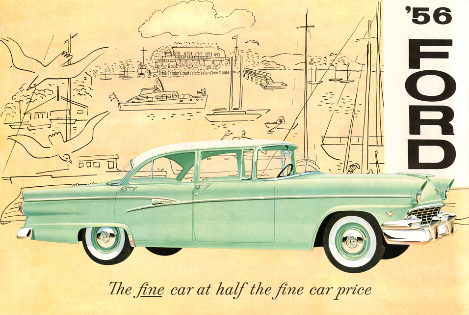 '56 FORD Brochure back cover - illustration of Customline Fordor Sedan