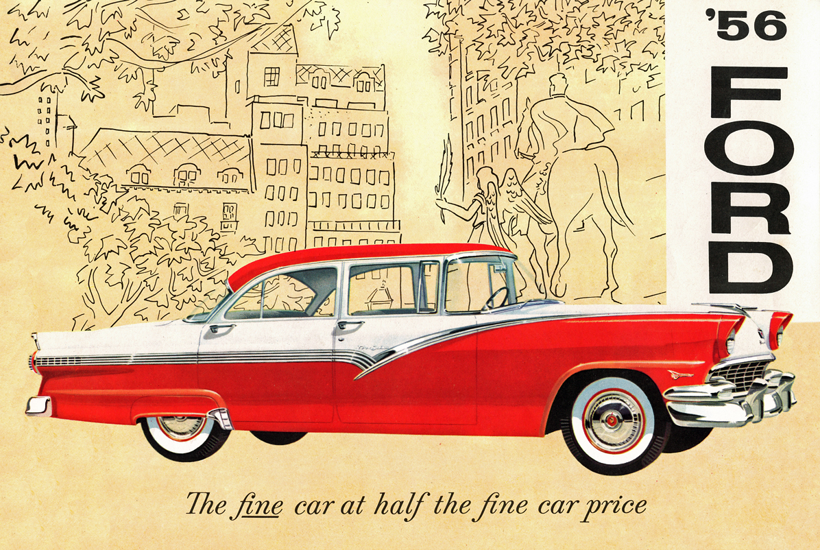 '56 Ford Brochure&nbsp; cover - Fairlane Town Sedan illustration