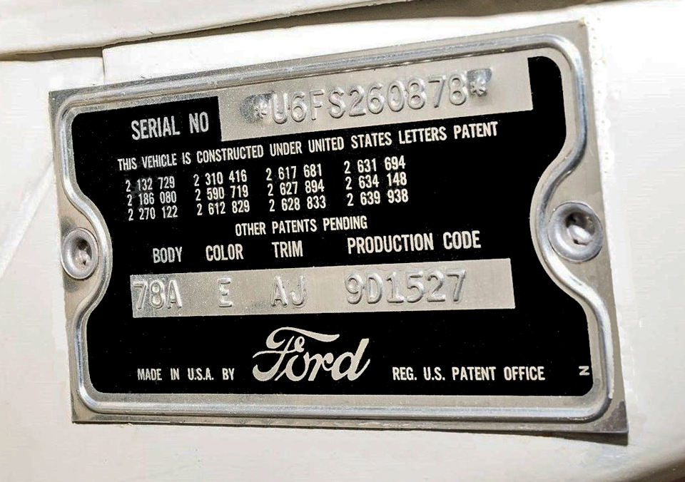 1956 Ford Courier (Sedan Delivery)&nbsp; data plate
