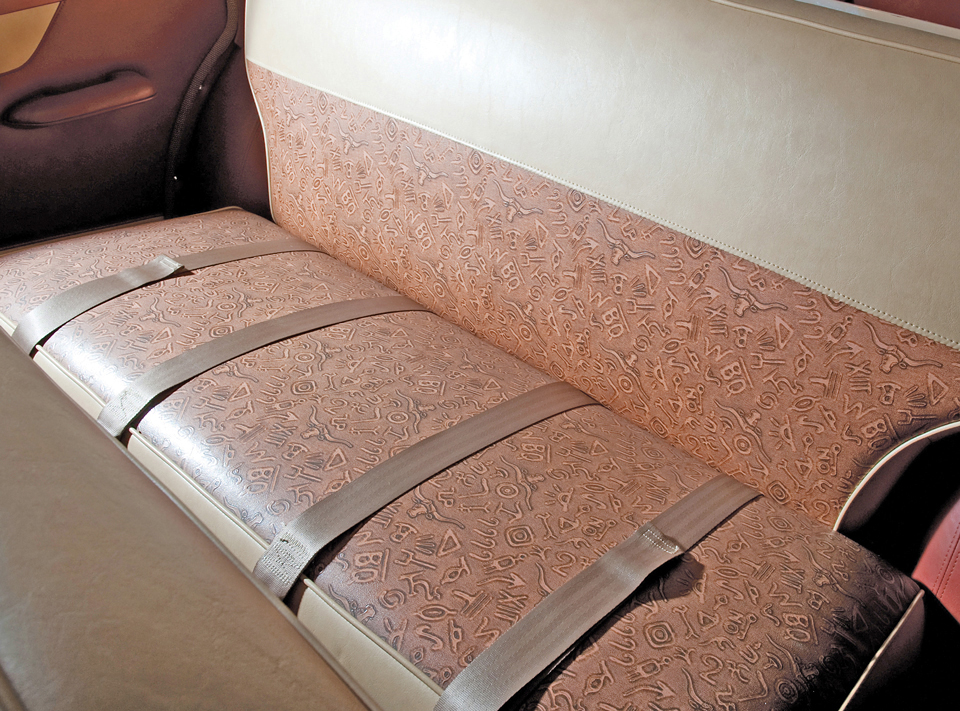 BA-code Medium Brown Vinyl & Dark Brown Vinyl "Western Brown" (irreg ranch brand impressions) int trim upholstery&nbsp; rear
