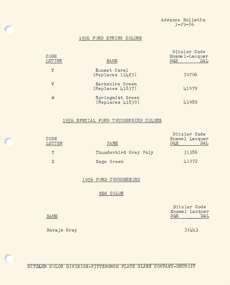 1956 Ford Spring Colors Advance Bulletin 3-29-56