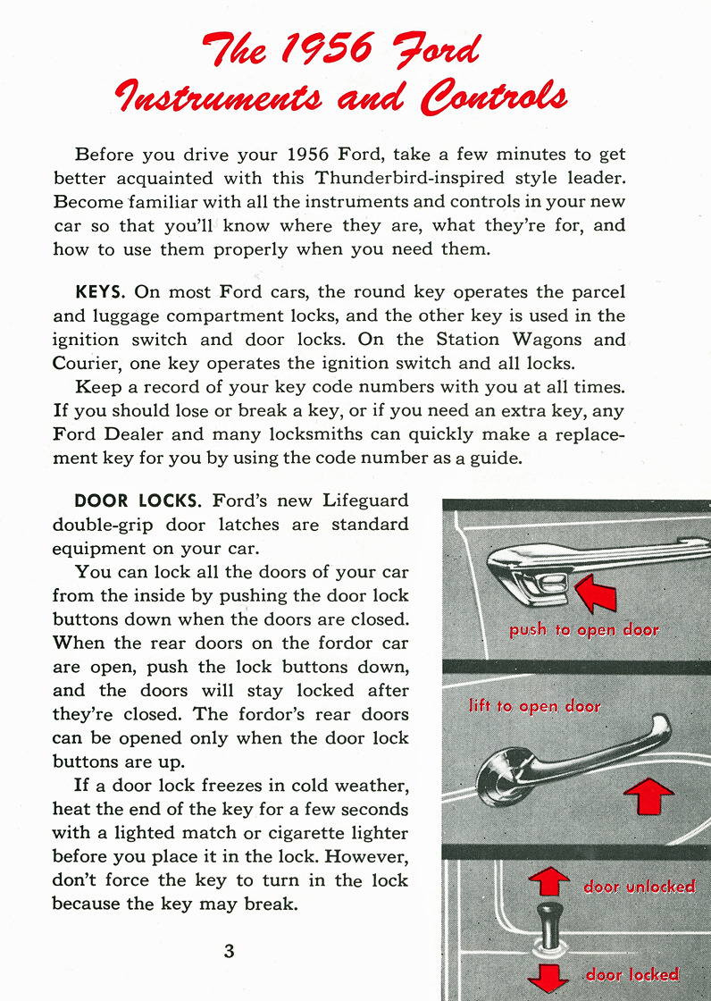 The 1956 Ford Instruments and Controls&nbsp;&nbsp; Keys&nbsp;&nbsp; Door Locks&nbsp;&nbsp;