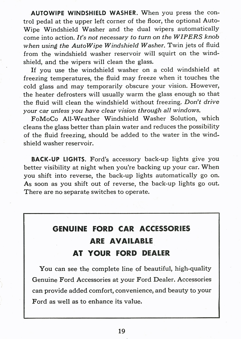 Autowipe Windshield Washer&nbsp;&nbsp; Back-Up Lights