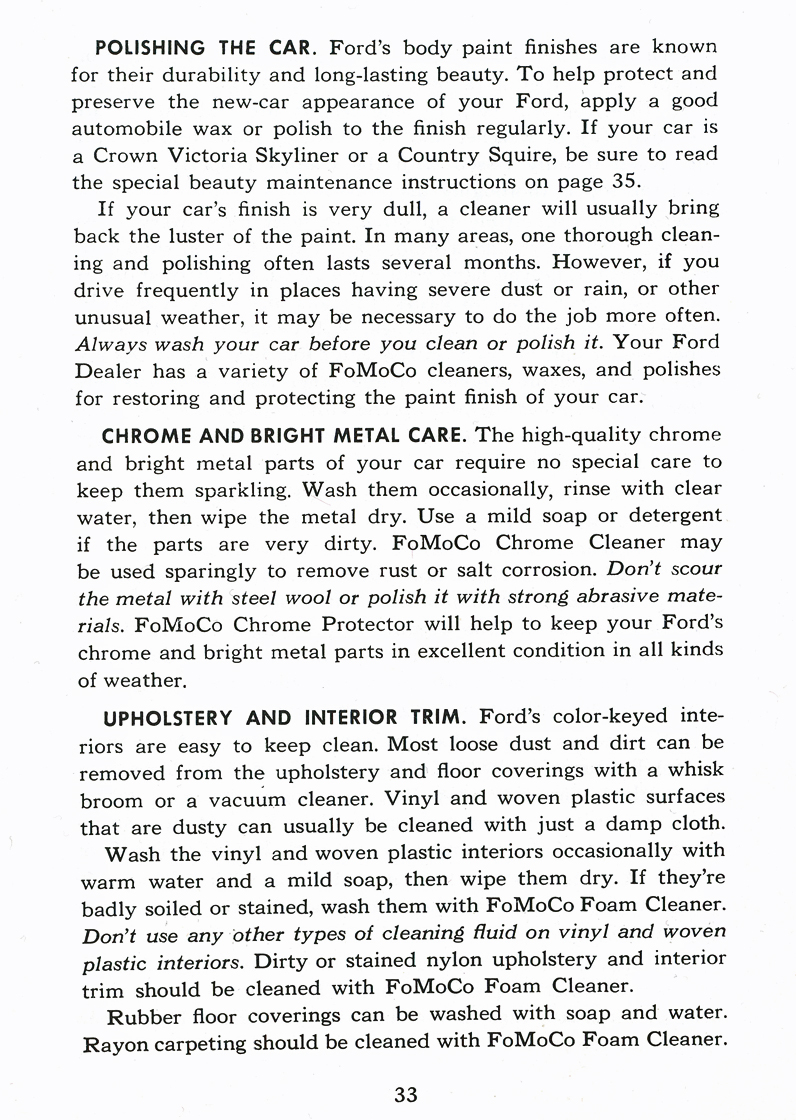 Polishing The Car&nbsp;&nbsp; Chrome and Bright Metal Care&nbsp;&nbsp;Upholstery and Interior Trim