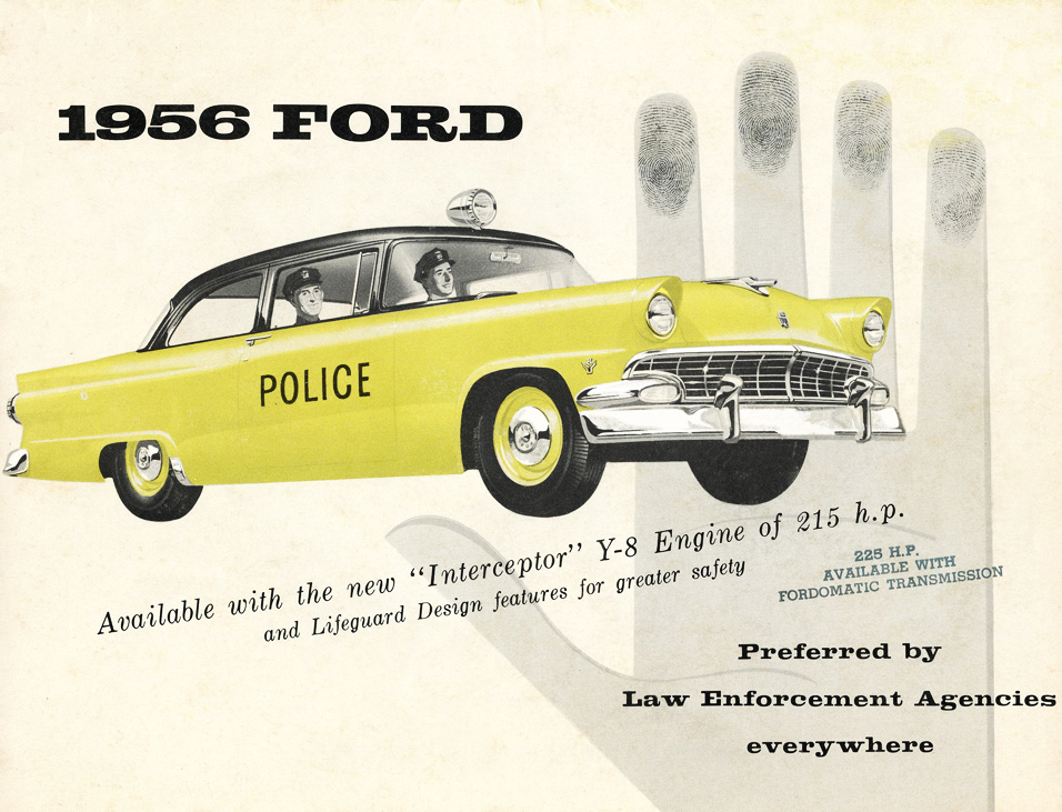 1956 Ford Police Car Models Brochure&nbsp; cover - Mainline Tudor Sedan V-8 police car&nbsp; 2-color illustration