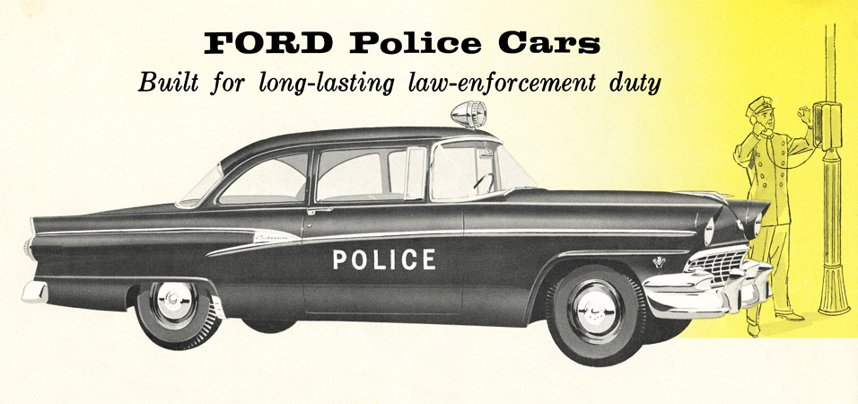 1956 Ford Police Car Brochure - Customline Tudor Sedan V-8 police car&nbsp; b/w illustration