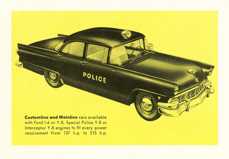 1956 Ford Police Car Brochure - Mainline Fordor Sedan&nbsp; b/w illustration