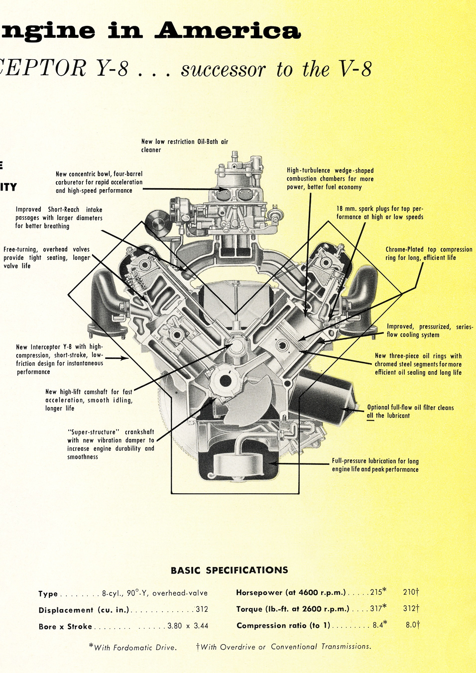 1956 Ford Police Car Brochure - Interceptor Y-8 215-hp eng&nbsp; cutaway illustration