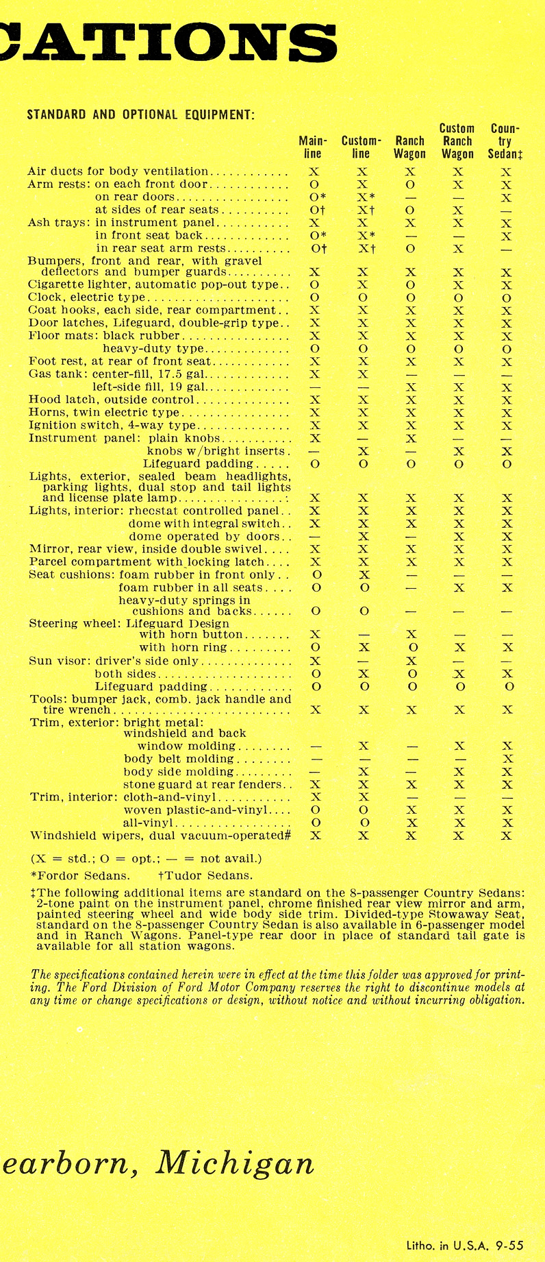 1956 Ford Police Car Brochure - specs page 3 of 3