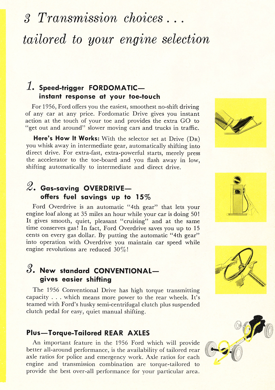 1956 Ford Police Car Brochure - Speed-Trigger Fordomatic Drive&nbsp;&nbsp; Overdrive&nbsp;&nbsp; Conventional Drive&nbsp;&nbsp; Torque-Tailored Rear Axles