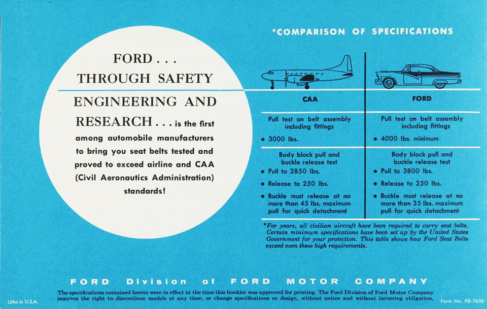 New Ford Seat Belts Brochure&nbsp; back cover