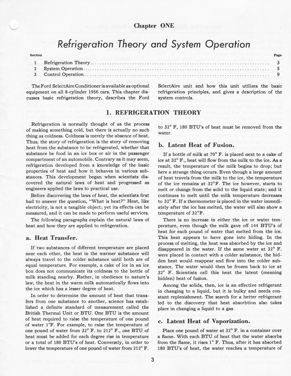 1956 Ford Car Air Conditioning Shop Manual&nbsp; page 3 - "SelectAire Conditioner"