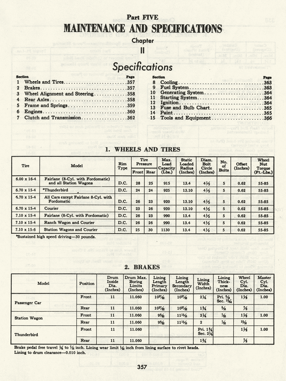 1956 Ford Shop Manual Tuneup Specifications Page 357