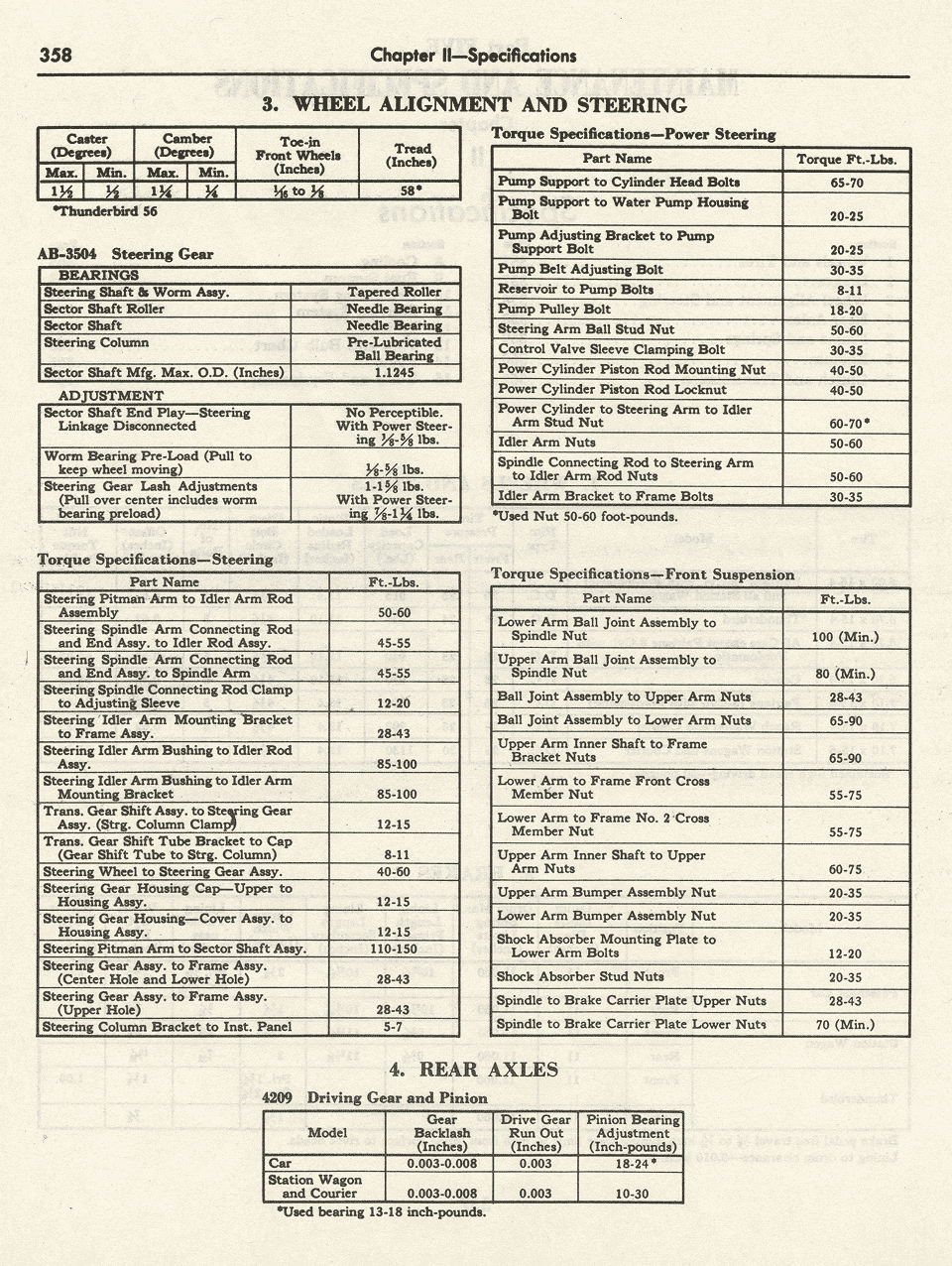 1956 Ford Shop Manual Tuneup Specifications Page 358
