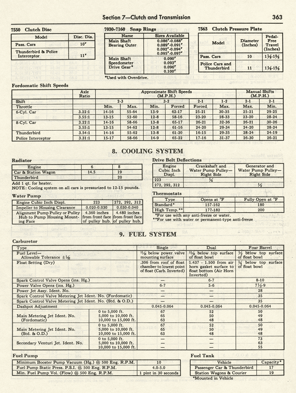 1956 Ford Shop Manual Tuneup Specifications Page 363