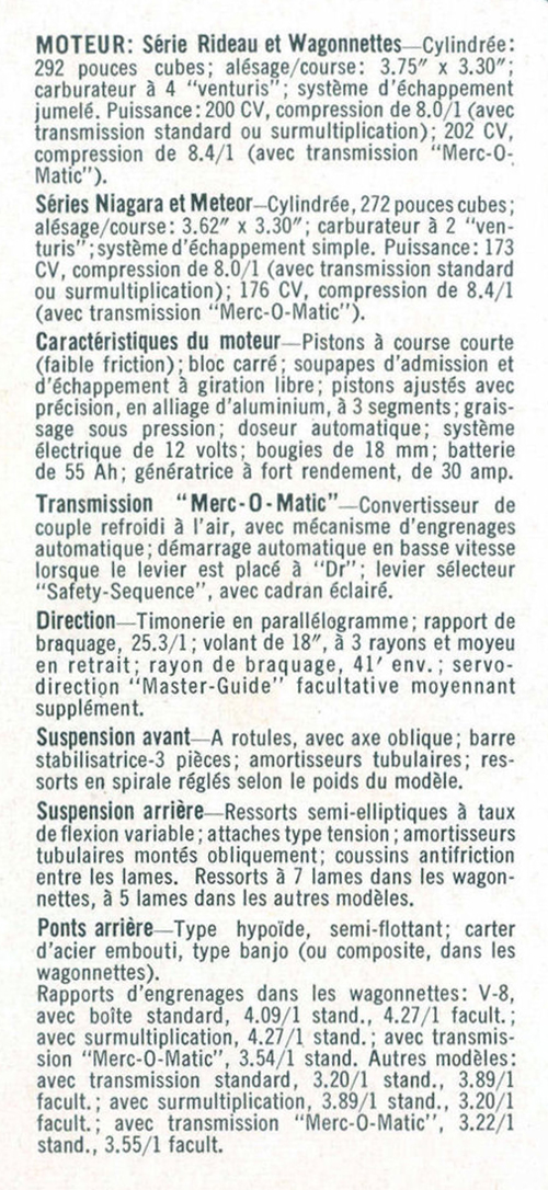 1956 Meteor&nbsp;&nbsp; Meteor Niagara&nbsp;&nbsp; Meteor Rideau specs page 1 of 3